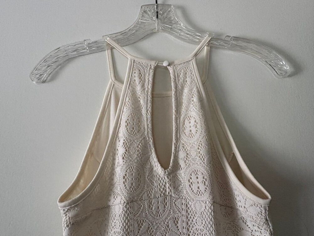White Lace Halter Mini Dress XS S Junior Boho Western Country Angelcore Skater - Picture 5 of 8